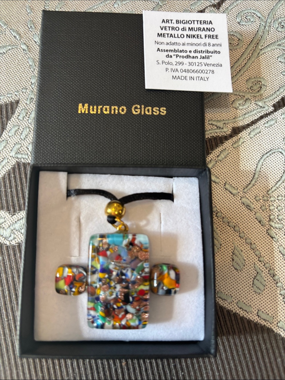 Murano Multicolor Glass Pendant Necklace with Matching earrings